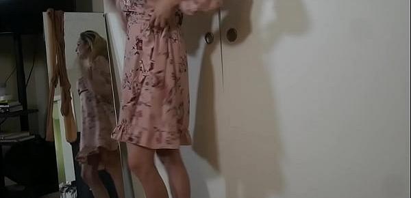  Blonde Milf Ashley PUtting On  Tan Pantyhose With Skirt and Showing Feet